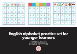 English alphabet practice set for younger learners (printable game + 3 online activities)