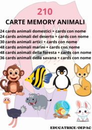 210 FLASH CARDS MEMORY DEGLI ANIMALI