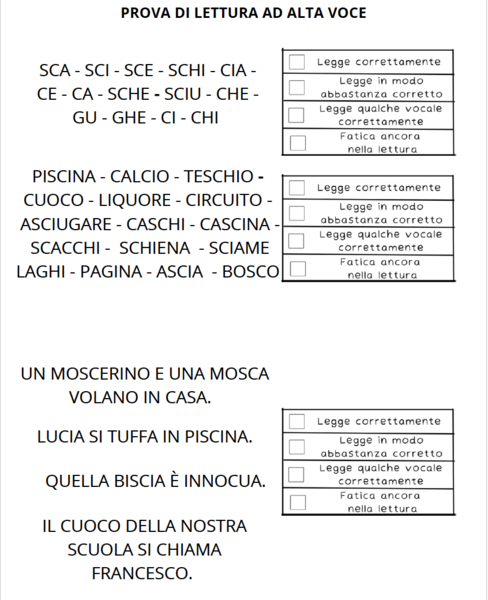 Prove di lettura per la classe prima
