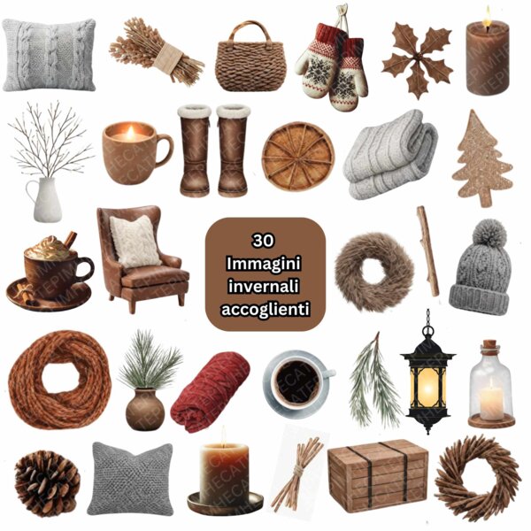 30 Accogliente bundle SVG invernale, bundle di disegni clipart invernali PNG 300 Dpi stampabili, di alta qualità, con JPG e Pdf.