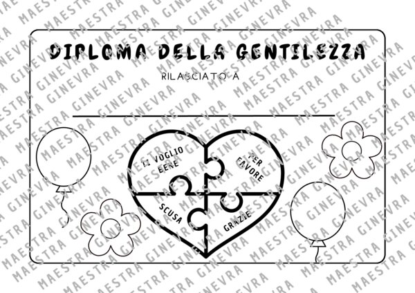 Diploma della gentilezza da colorare