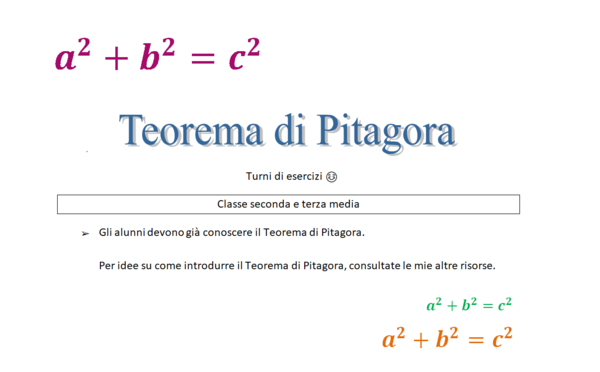 Teorema di Pitagora - turni di esercizi
