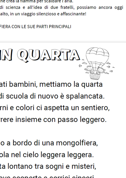 ACCOGLIENZA MONGOLFIERA E COPERTINE classe quarta