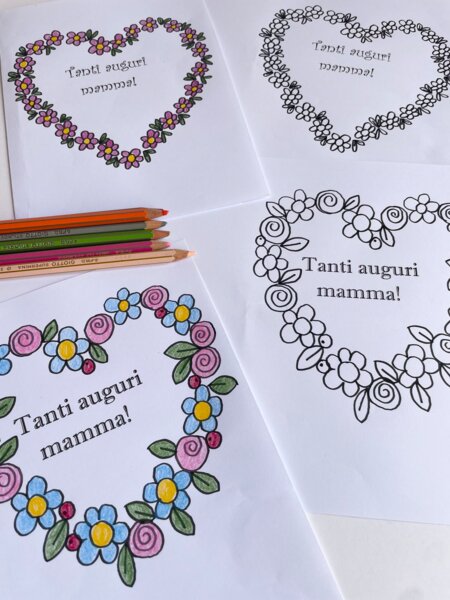 BIGLIETTI CUORE PER LA MAMMA DA COLORARE