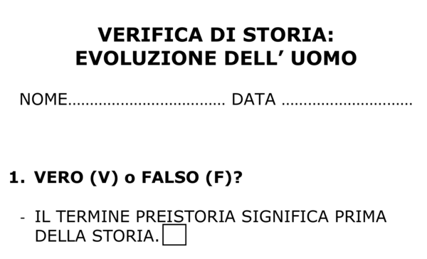 Verifica di Storia – L’evoluzione dell’uomo + versione con esercizi facilitati per alunni con DSA o BES