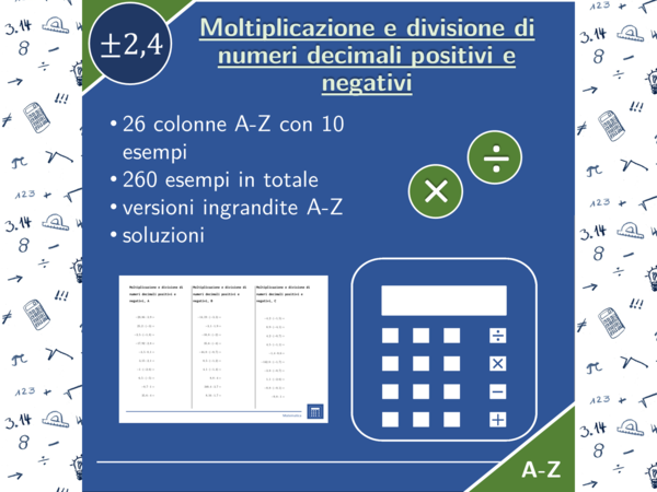 Moltiplicazione e divisione di numeri decimali positivi e negativi | matematica | 26 colonne