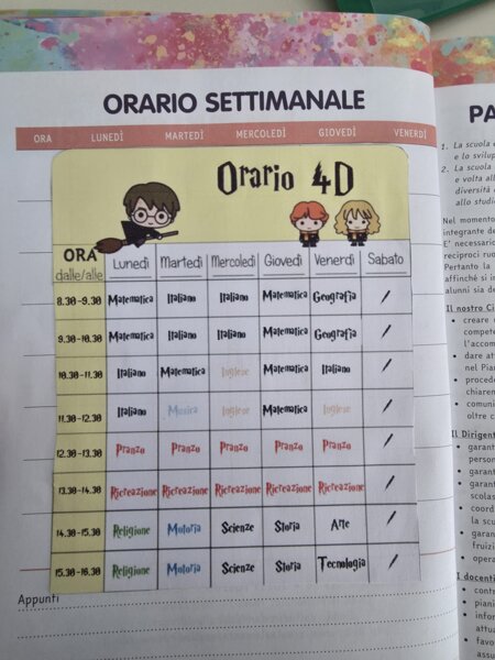 Orario scolastico diario Harry Potter HP MAESTRE MAGICHE