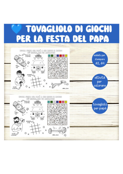 💙 Tovagliolo di Giochi per la Festa del Papà