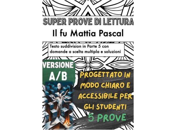 📘🎭 5x Test di lettura su «Il fu Mattia Pascal» di Luigi Pirandello ✨ (Versione A/B – per capitoli, in classe)