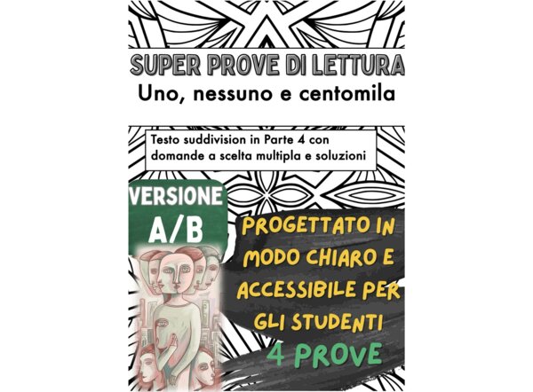 📘🪞 4x Test di lettura su «Uno, nessuno e centomila» di Luigi Pirandello ✨ (Versione A/B – per capitoli, in classe)