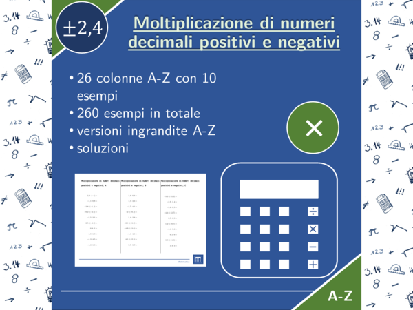 Moltiplicazione di numeri decimali positivi e negativi | matematica | 26 colonne