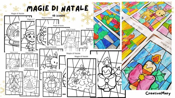 Magie di Natale – 16 Schede vetrata da colorare