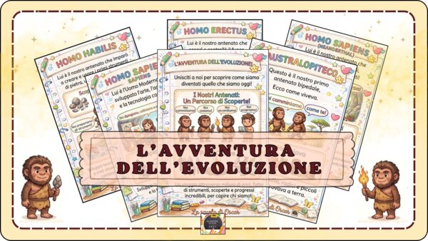 🦴✨KIT 6 SCHEDE "L'AVVENTURA DELL'EVOLUZIONE DELL'UOMO"