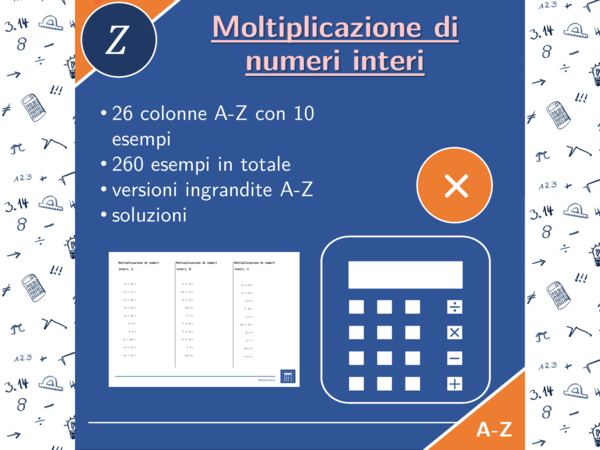 Moltiplicazione di numeri interi | matematica | 26 colonne