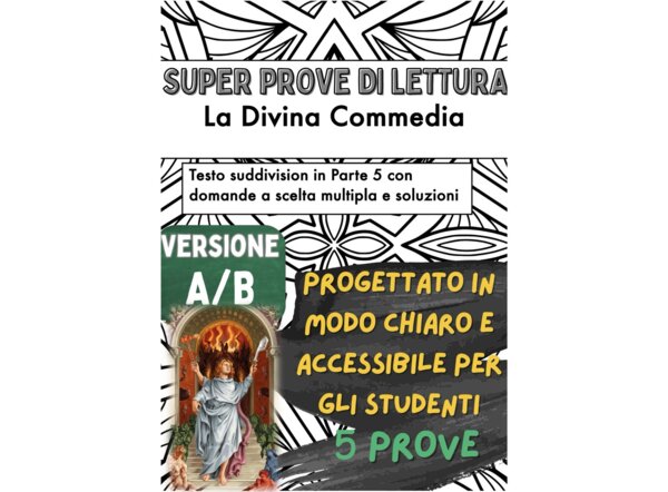 📘🔥😇❄️ 5x Test di lettura su «La Divina Commedia» di Dante Alighieri ✨ (Versione A/B – per canti, in classe)