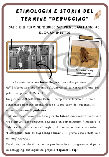 Scheda informativa "Etimologia e storia del termine DEBUGGING".