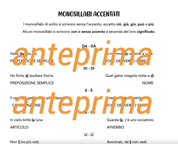 Scheda sui monosillabi accentati