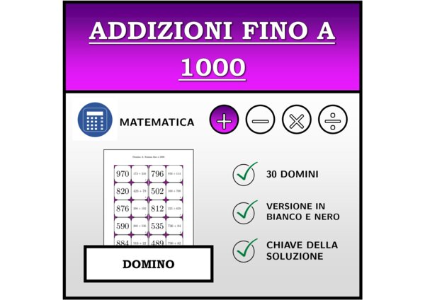 Domino | Addizioni fino a 1000 | Attività Matematica