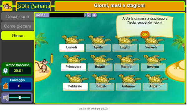 Isola delle banane. Imparare i nomi dei giorni, dei mesi e delle stagioni.