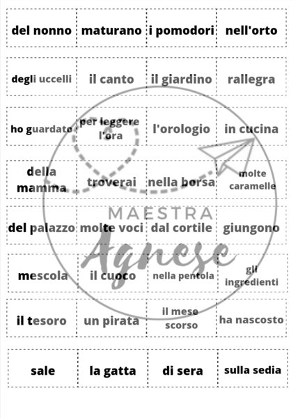Frasi in scatola, file da stampare per attività di grammatica valenziale