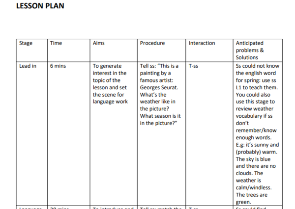 Spring outdoor activities Lesson plan per l'insegnante