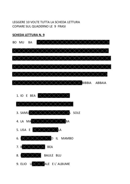 scheda lettura 9: le sillabe di M, L, S, B, parolr e frasi