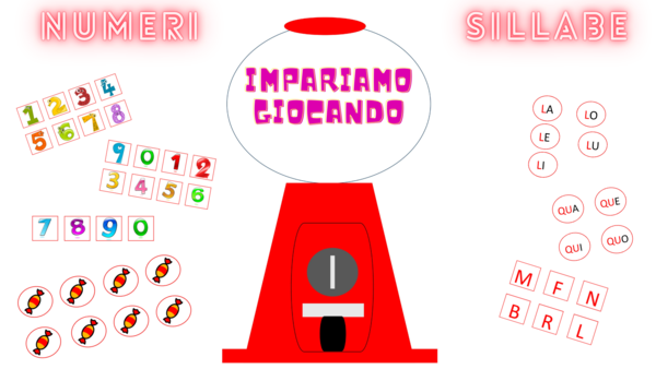 Contenitore di caramelle per imparare le sillabe e i numeri