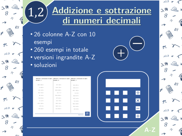 Addizione e sottrazione di numeri decimali | matematica | 26 colonne