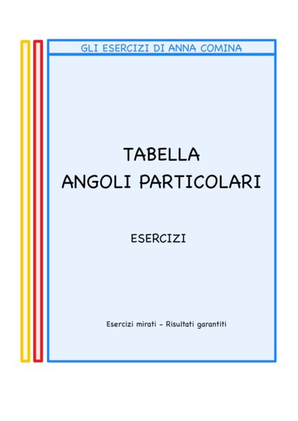 GONIOMETRIA - TABELLA ANGOLI PARTICOLARI