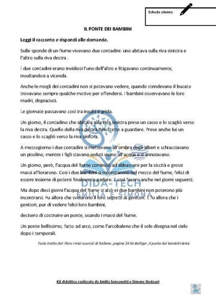 Attività di comprensione :classe quarta primaria.