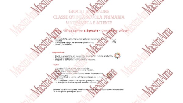 Gioco a squadre – Ripasso delle quattro operazioni ed espressioni (classe quinta)