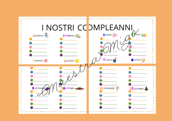 CALENDARIO COMPLEANNI CLASSE COMPONIBILE COLORATO