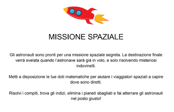 Missione spaziale - gioco di fine anno 1a secondaria primo grado