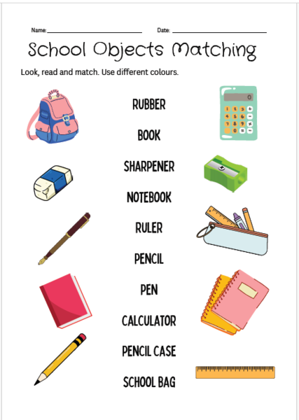 Inglese- School objects matching
