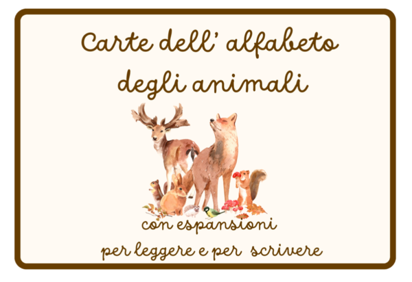 Carte dell'alfabeto degli animali con espansioni per leggere e per scrivere