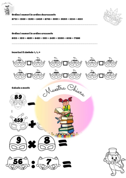 Scheda di Carnevale di matematica - classe terza