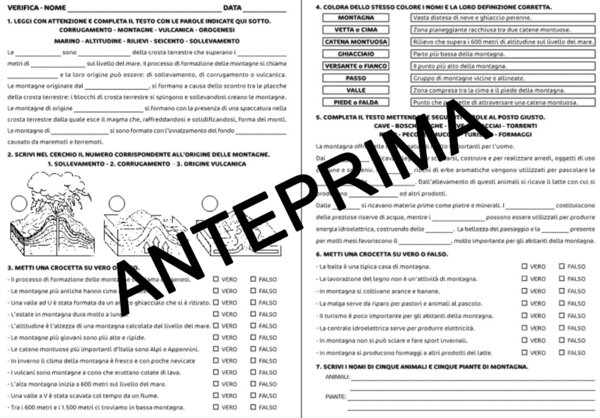 VERIFICA SULLA MONTAGNA - CLASSE TERZA - SCUOLA PRIMARIA