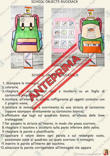 Gli oggetti scolastici - inglese classe prima