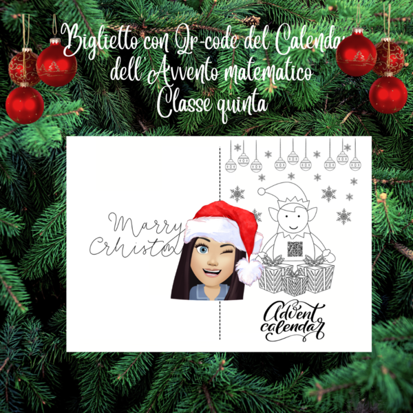 Biglietto di Natale con QR-Code calendario matematico digitale classe quinta