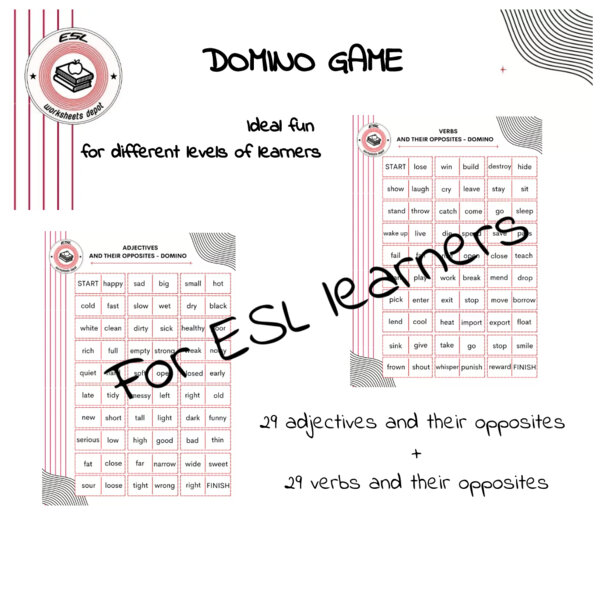 Domino Game - adjectives and verbs revision