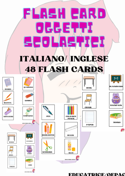Flash Cards school Things: materiale scolastico Ita/Eng