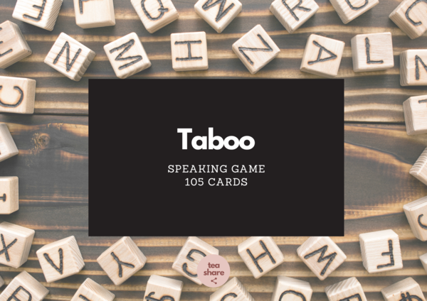 TABOO speaking game 105 cards INGLESE 🎲personality & appearance 🎲house & furniture 🎲education 🎲jobs 🎲food 🎲sport 🎲and travelling