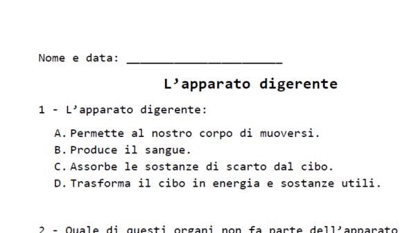 Verifica sull'apparato digerente