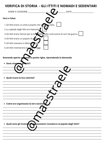 Verifica sugli Ittiti - Quarta primaria