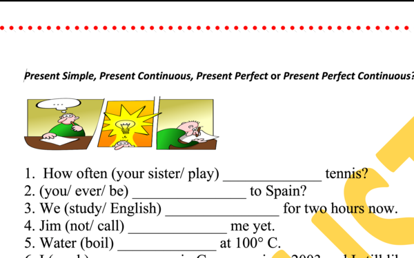 Present Simple, Present Continuous, Present Perfect, Present Perfect Continuous- exercise+ key