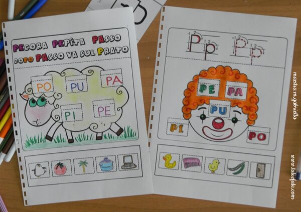 Lettera P creativa con Pecora e Pagliaccio