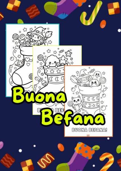 KIT 3 DISEGNI "CALZA DELLA BEFANA" da colorare