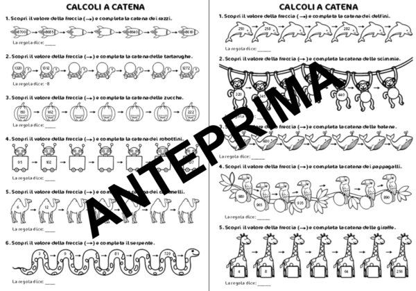 CALCOLI A CATENA (SCOPRI IL VALORE DELLA FRECCIA) CLASSE QUARTA - SCUOLA PRIMARIA