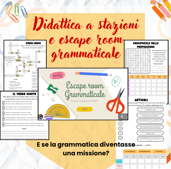Escape room grammaticale - nomi, articoli, verbi, preposizioni - classe quarta