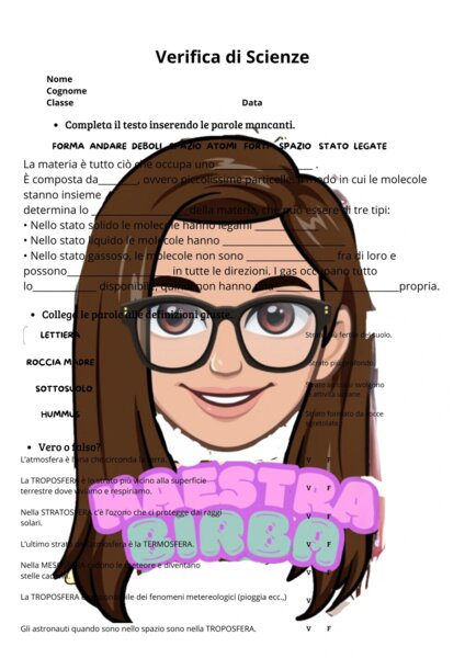 Verifica di scienze classe terza